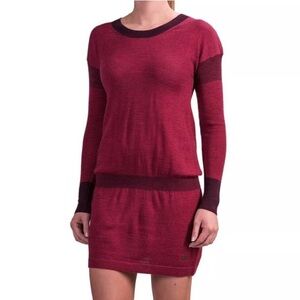 Smartwool Burgundy Tabaretta Merino Wool Blend Long Sleeve Dress